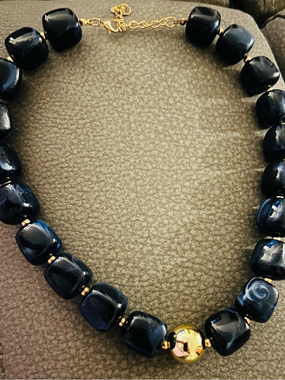 Chic Navy Bead Necklace with Gold Accent